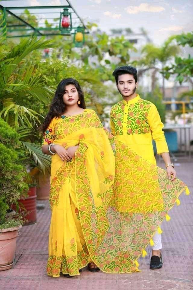 Dhupian Saree + Punjabi (Couple set)